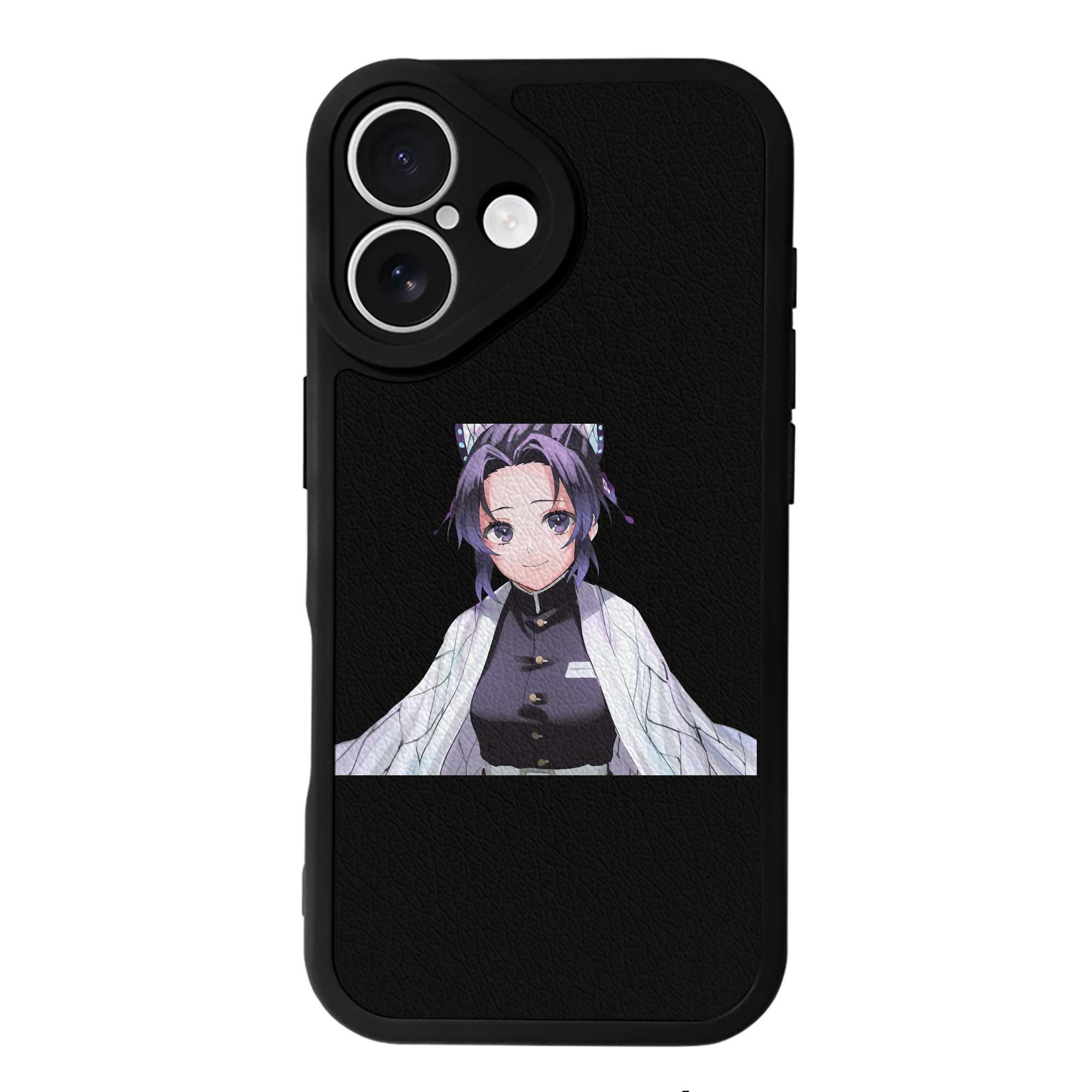 （画像用） 鬼滅の刃（きめつのやいば）蟲柱-胡蝶 しのぶ／こちょう しのぶ Kochou Shinobu 【iPhone 16シリーズ対応】シリコンスマホケース（レザー調） 材質：シリコン